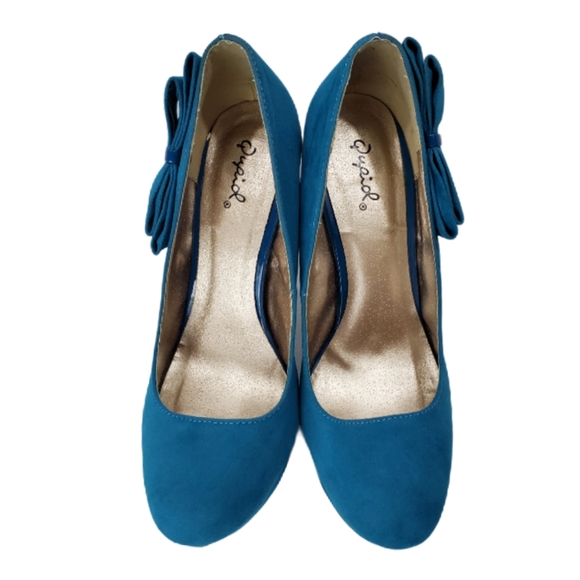Qupid Neutral Teal Velvet Platform Stiletto Pump - Picture 6 of 8
